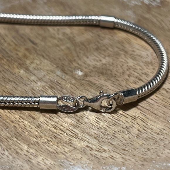 Charm Snake Chain 925 Sterling Silver Italy Bracelet - Picture 8 of 10